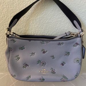 Blue leather she floral print crossbody
